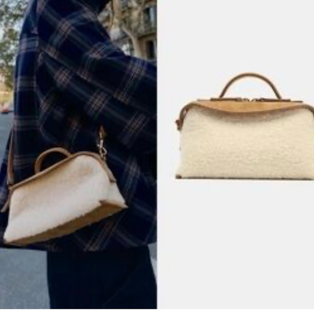 NEW NWT Zara shearling leather small crossbody bag - Picture 5 of 7